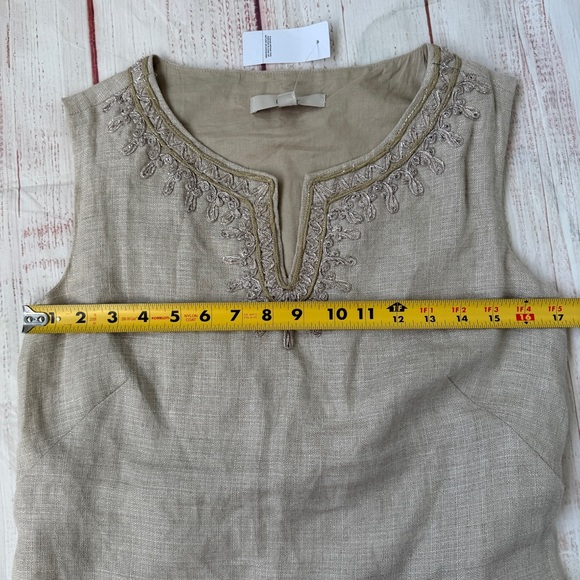 LOFT Beige 100% Linen Embellished Sleeveless Dress, Size‎ 2 - Picture 7 of 8